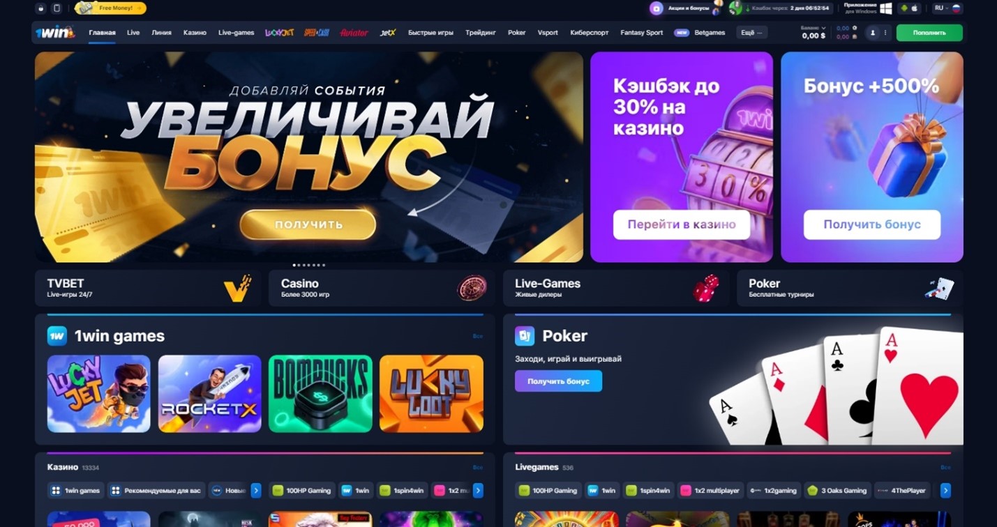 Обзор официального сайта казино 1Win